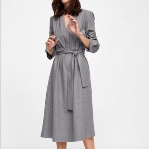 Zara Gray Tie Wool Dress